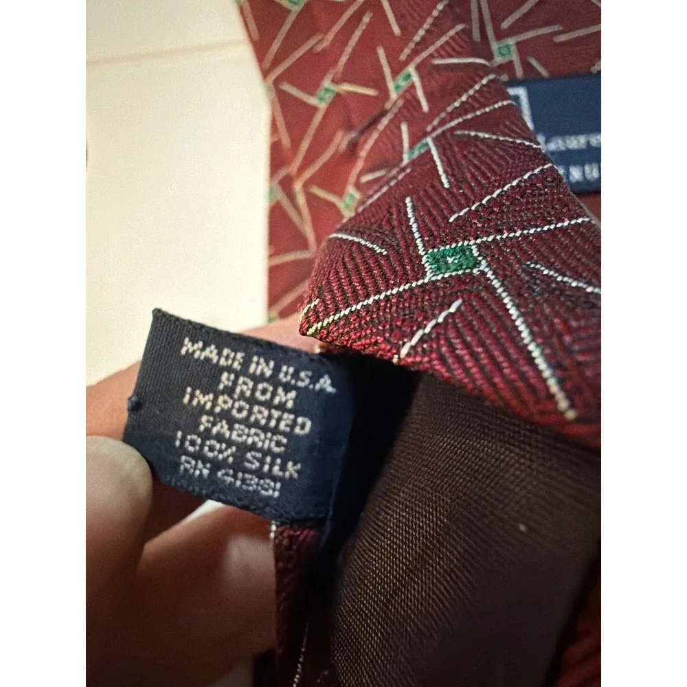 Polo‎ Ralph Lauren Tie Burgundy Green Geometric Silk Saks Fifth Avenue Vintage